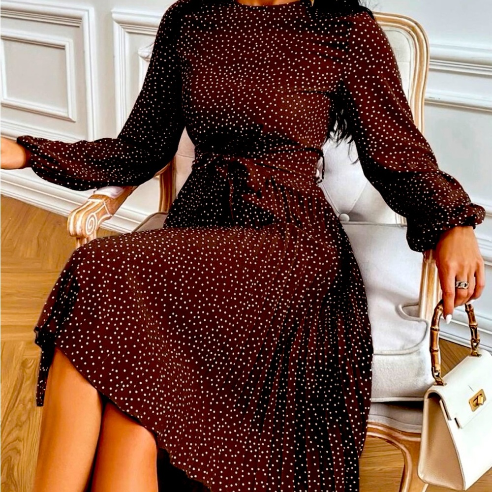Polka dot print lantern sleeve dress